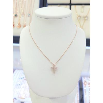 Sterling Silver/92.5 Silver Rose Cubic Cross Pendant Necklace In Pink Gold 12Ssn1N1-160Np