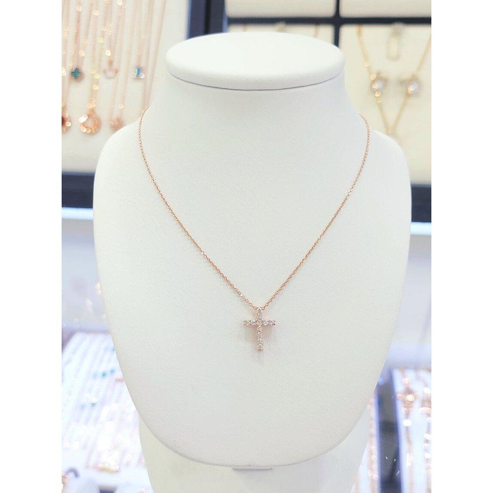 Sterling Silver/92.5 Silver Rose Cubic Cross Pendant Necklace in Pink Gold 12Ssn1N1-160Np