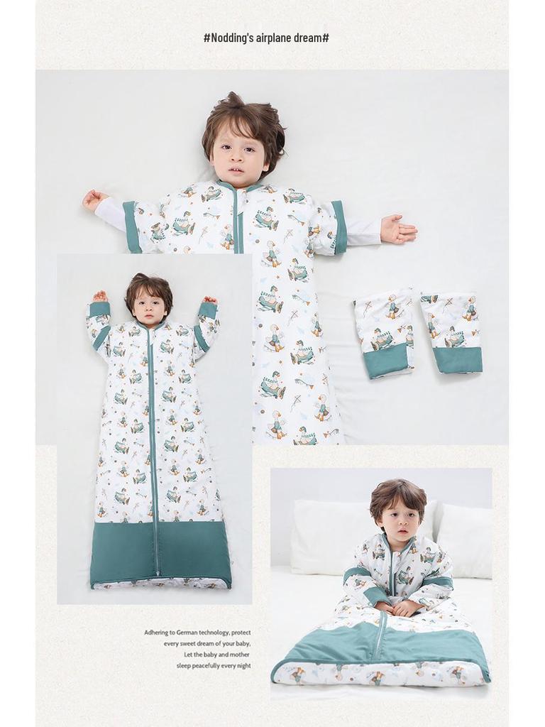 Adjustable Thickened Anti-Kick All-Cotton Baby Sleeping Bag for All Seasons