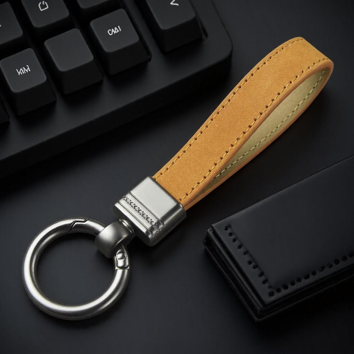 

Luxury Genuine Leather Keychain Black Buckle Key Ring Holder Perfect Accessory Gift for Men Women коричневый