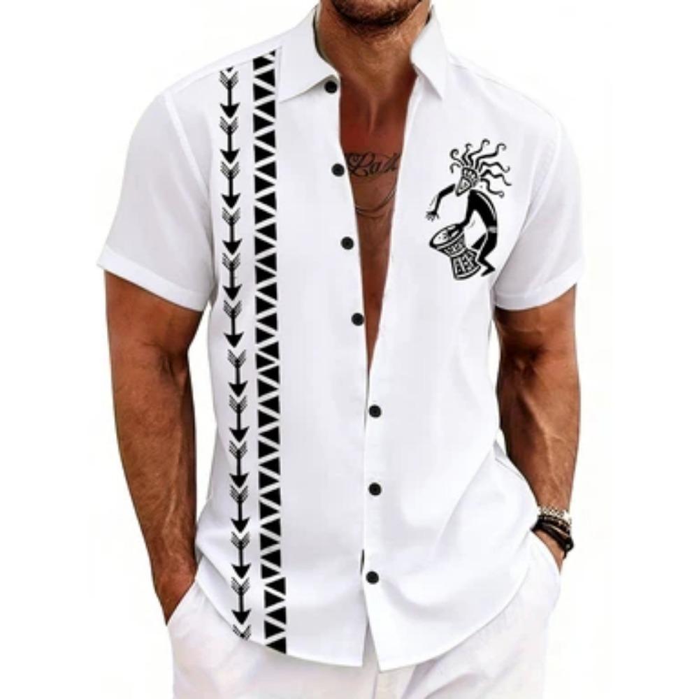Men's fashion 3D printed shirt casual party evening daily festival four-season lapel short-sleeved outer wear outdoor personalized top shirt