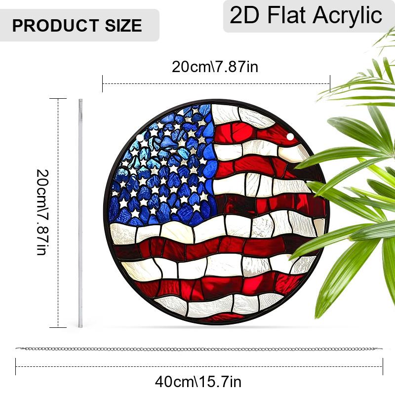 2D Flat Acrylic American Flag Suncatcher, Stained Glass Window Decor, Patriotic 4th of July Gift for Home