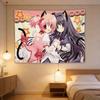 Madoka Neko Anime Girls Starry Tapestry Kawaii CatEar Polyester Wall Hanging for Bedroom Tapestry Dorm Anime Decor Tapestry