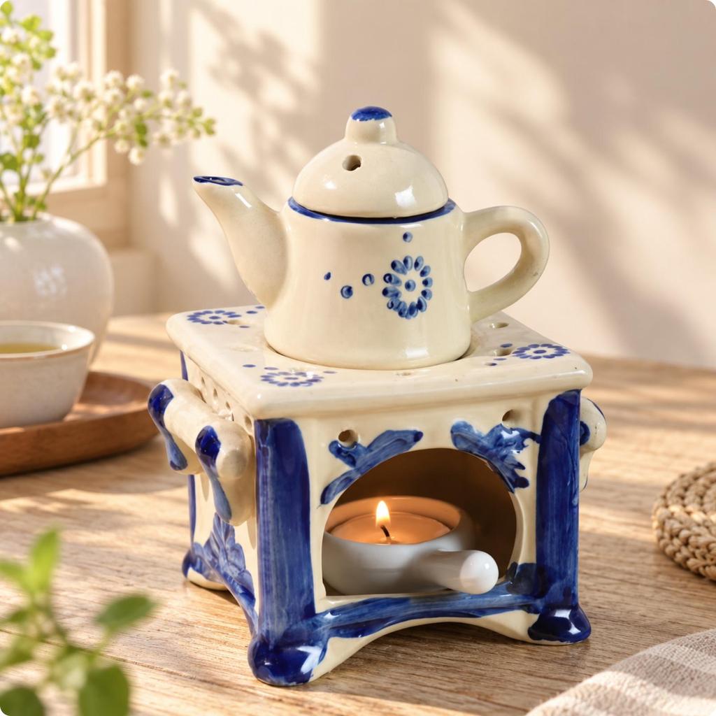 Decorative Hand-painted Fragrance Warmer with Flat Upper Platform for Tea
