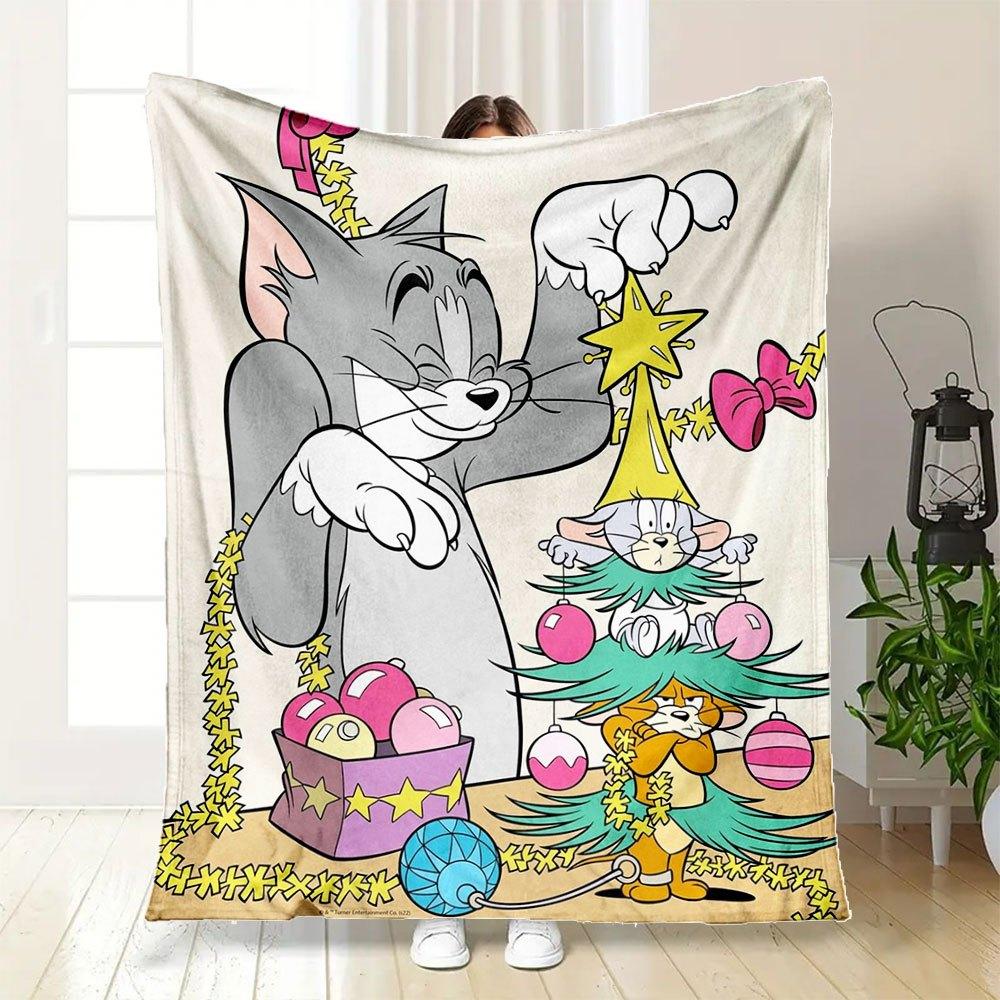 Tom Jerry Christmas Tapestry Wall Hanging Festival Home DecorationsBlanket Flannel Throw Blanket for Sofa, Bed, Travel, Camping, Office