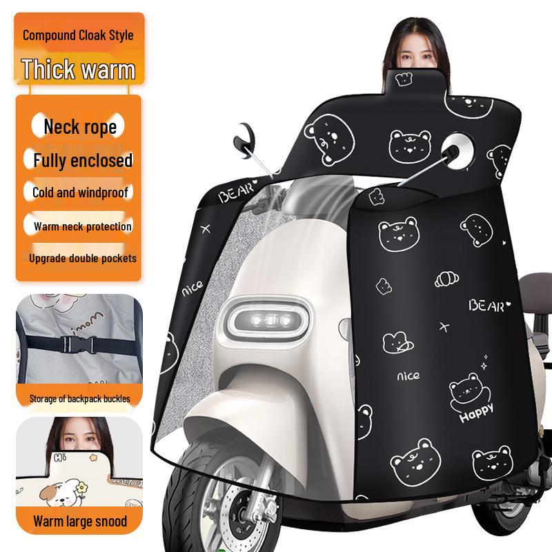 Extra Thick Windproof Electric Vehicle Neck Warmer Quilt - Fleece-Lined Winter Cape