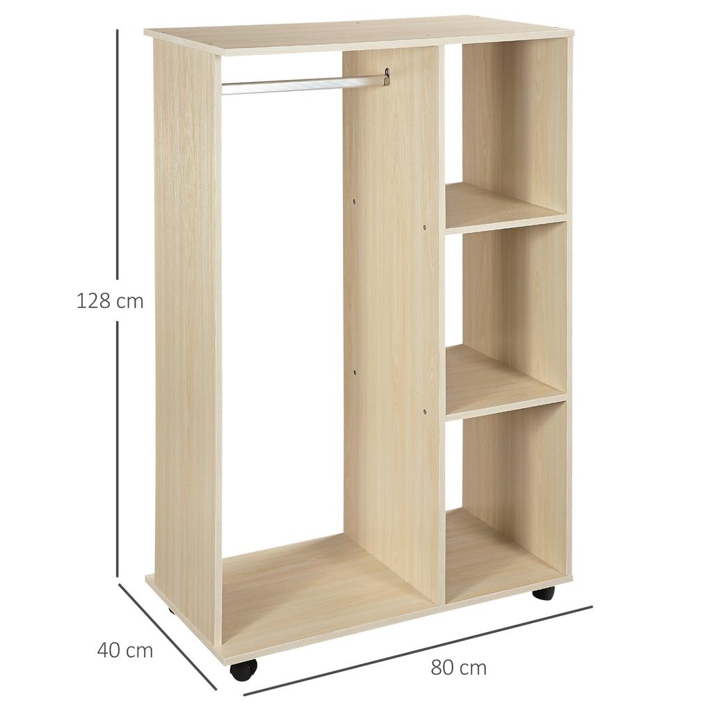 Wardrobe Clothes Rack Mobile Storage Cabinet Particle Board Light Oak Color