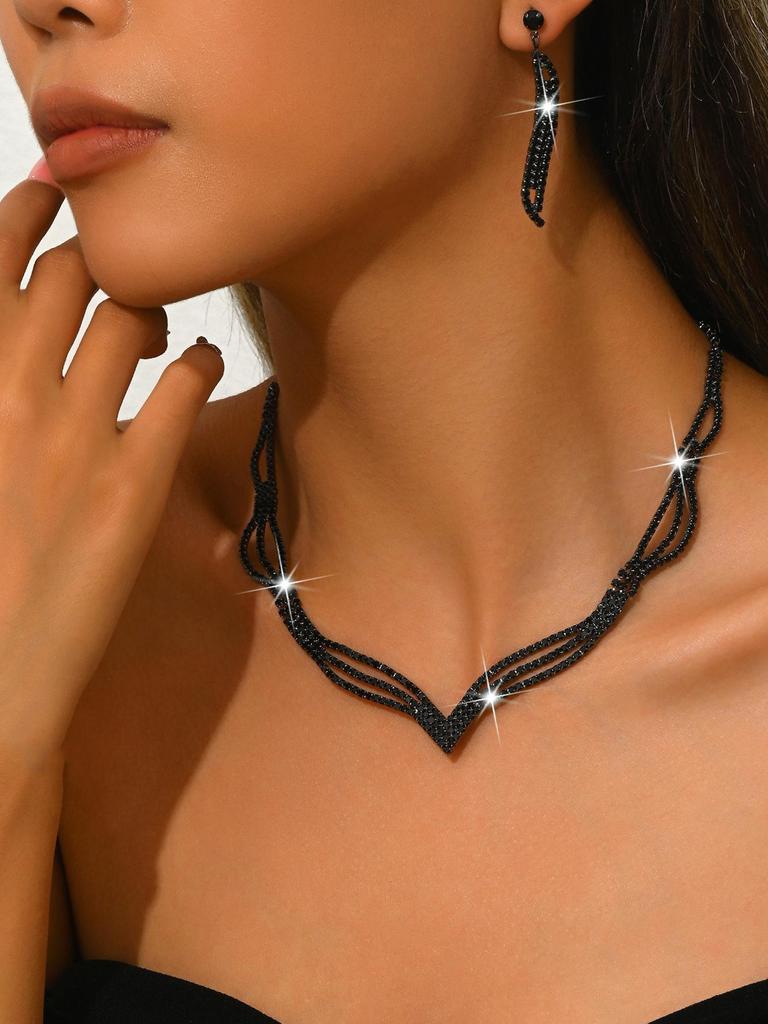 Biżuteria ślubna z cyrkoniami: Europejski i Amerykański Trzyczęściowy Zestaw Naszyjników