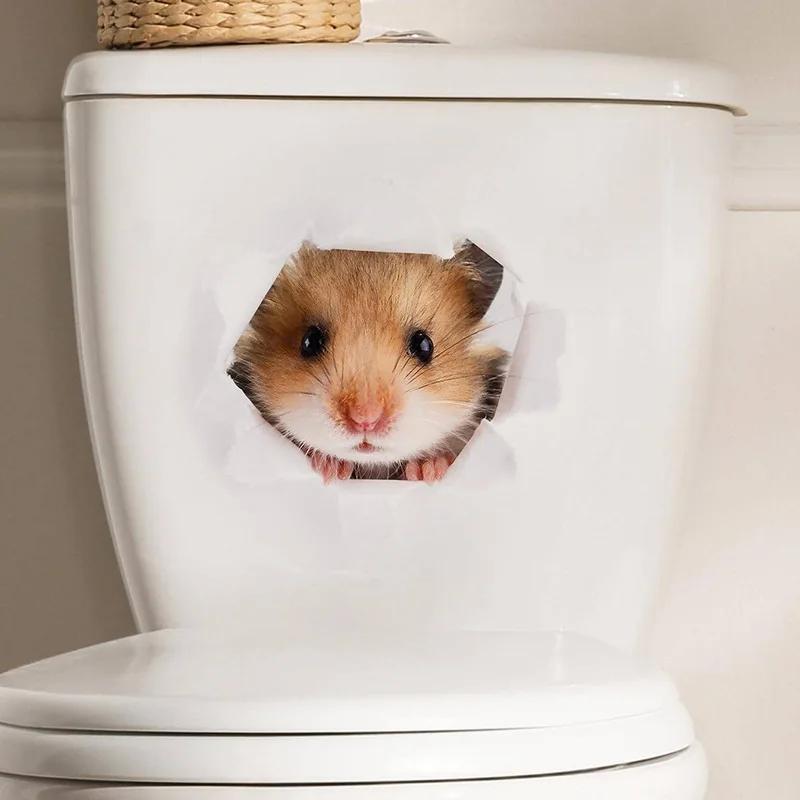 Adesivo 3D Visivo per Coperchio WC Gatto Cane Reale Carino, Decorazione Animale in PVC Impermeabile per Coperchio WC, Arredo Bagno