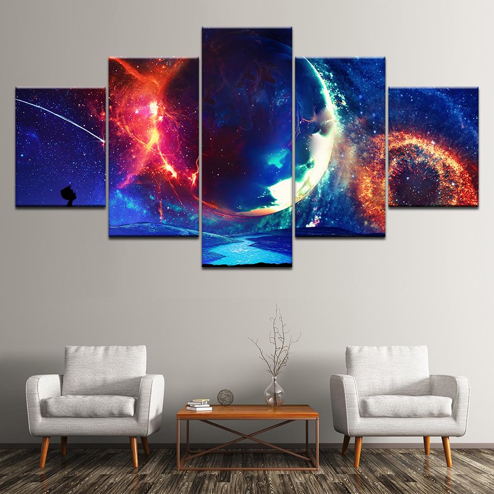 Canvas Painting The Space Earth Blue Sky 5 Pieces Wall Art Painting Modular Wallpapers Poster Print for Living Room Home Decor