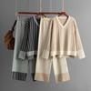 Thousand Birds Plaid Neck Sweater Set Autumn and Winter New Casual Knitted Wide Leg Pants Two-piece Set