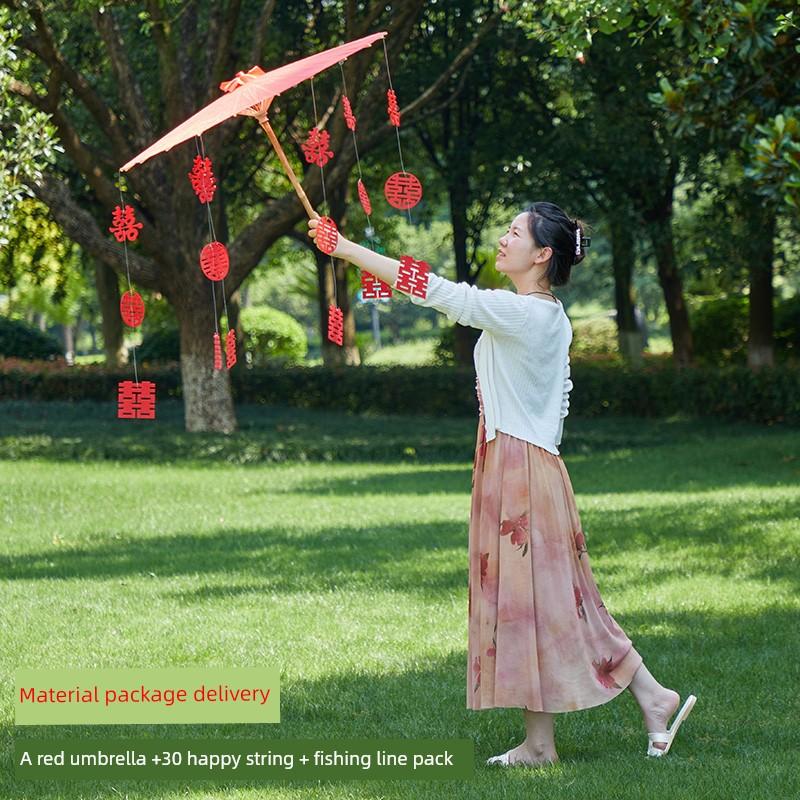 Wedding Red Umbrella Sunny and Rainy Dual-Use Chinese Wedding Lace Umbrella Out Bride Wedding Wedding Umbrella Wedding Supplies