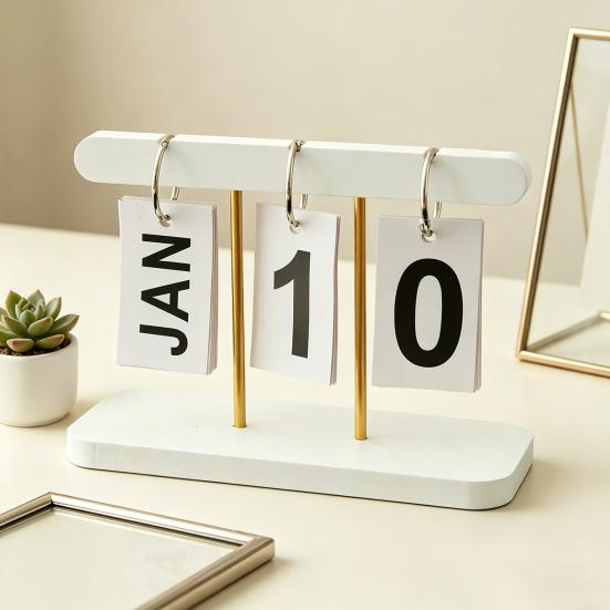 Wooden Perpetual Desk Calendar Daily Desktop Standing Flip Calendar with Day