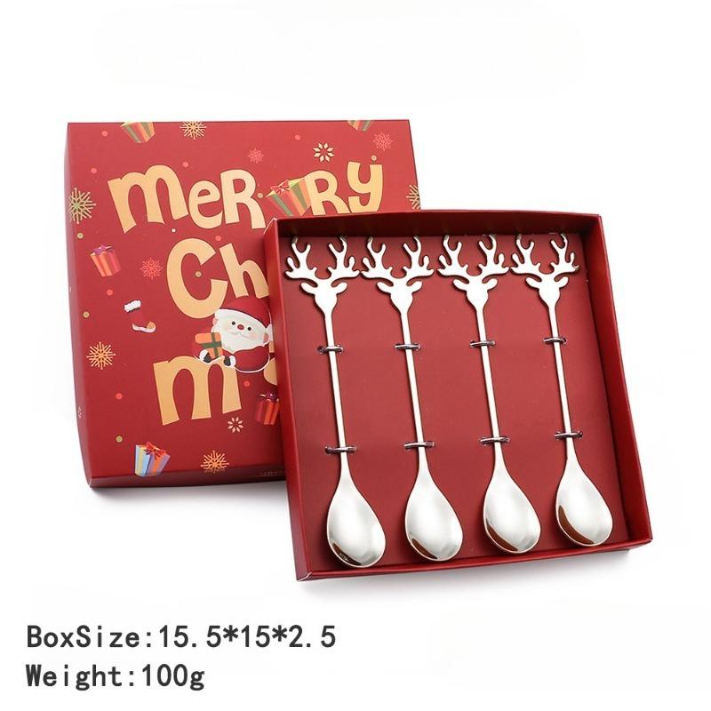 4pcs Christmas Elk Head Shape Stainless Coffee Spoon New Year 2026 Christmas Decoration Table Decor for Home Navidad 2025 Gifts