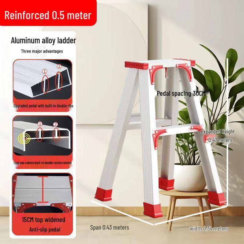 Heavy-Duty Aluminum Double-Sided A-Frame Telescopic Ladder for Household and Attic Use