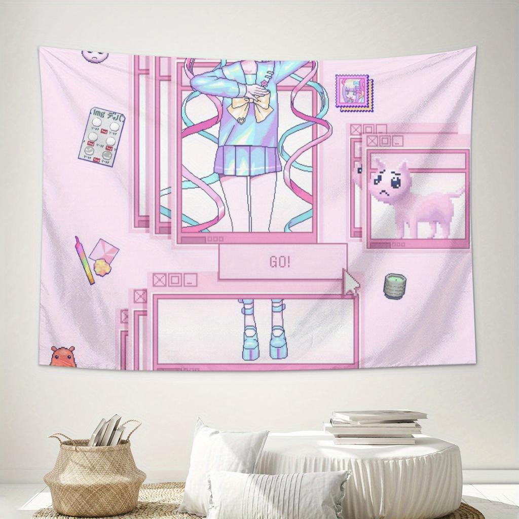 Needy Overload Aesthetic Wall Tapestry Modern Home Decor with Pink Purple Design Fabric Horizontal Orientation