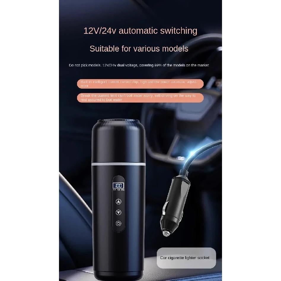 Termos Electric Încălzit pentru Mașină 12V 24V, 500ML, Sticlă de Apă cu Încălzire USB, Cană Termos Portabilă pentru Călătorii și Muncă