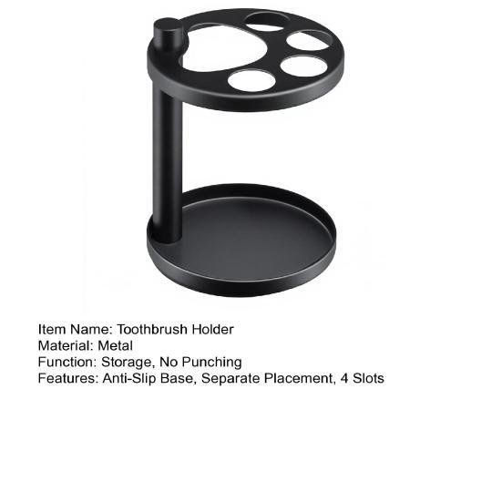 Toothbrush Toothpaste Holder Stainless Steel Construction Heavy Anti-Slip Base Open Design Toothbrush Rack with 4 Slots Design