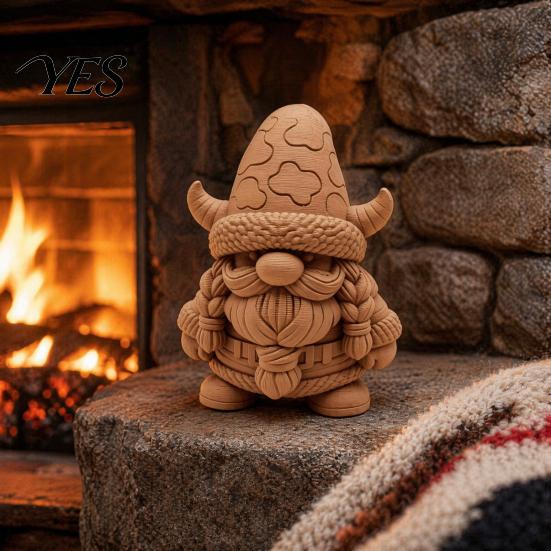 Viking Dwarf With Horned Hat Gnome Figurine, 3D Printed Cute Nordic Ornament, Whimsical Statue Little Man Ornament Desk Decor for Home Office