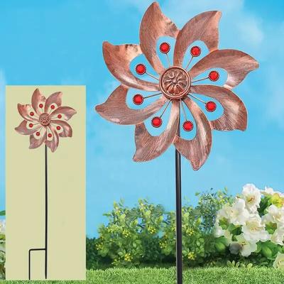 Kinetic Wind Spinners Wind Catchers Spinner Outdoor Yard Patio Lawn Garden Dec Double Windmill Sculpture with Stable Metal Stake