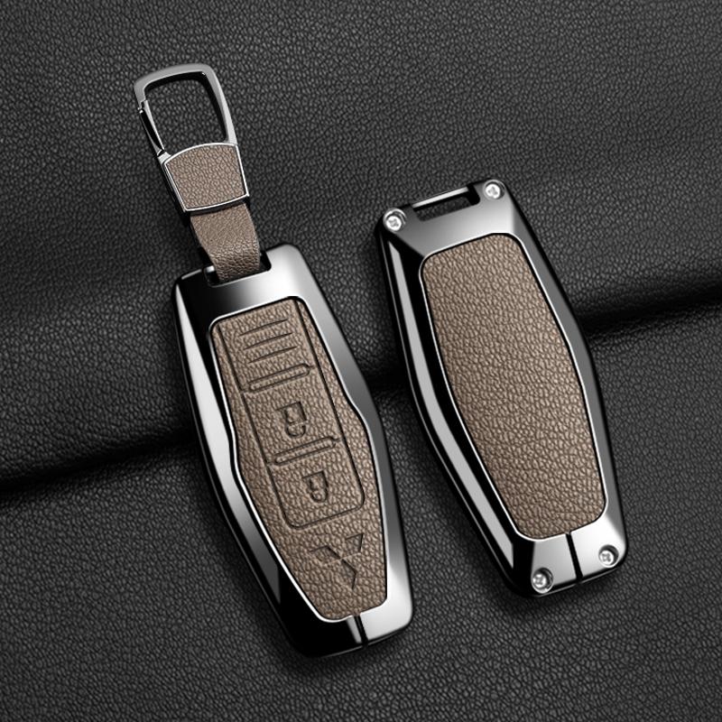 Car Control Remote Key Case Cover For Mitsubishi Outlander 2022 - 2024 2 3 4 Buttons Zinc Alloy Leather Keychain Accessories