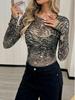 2026 Chic Leopard Print Mesh Bodysuit Top for Women