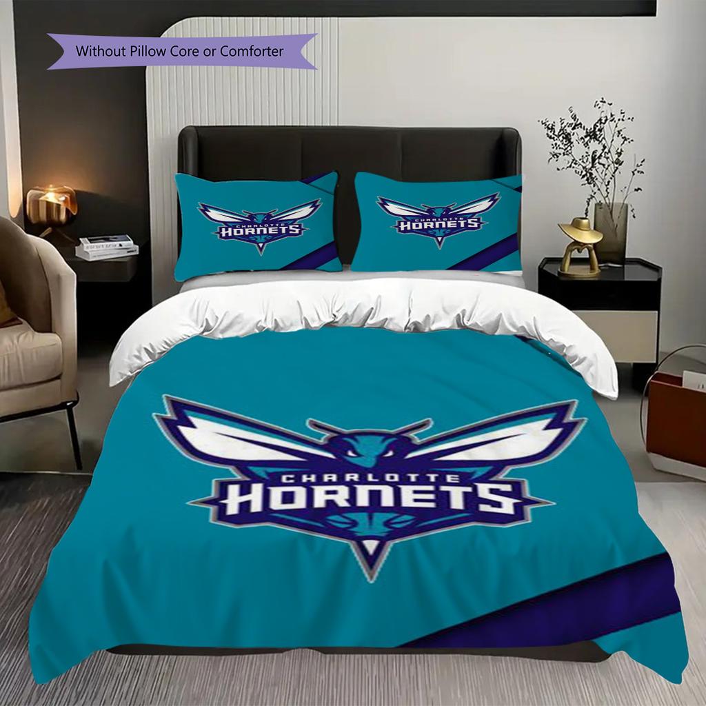 Charlotte Hornets Dynamic Blue Energy Three-piece set(1 * duvet cover + 2 * pillowcase, without core)Soft and comfortable Bedding set