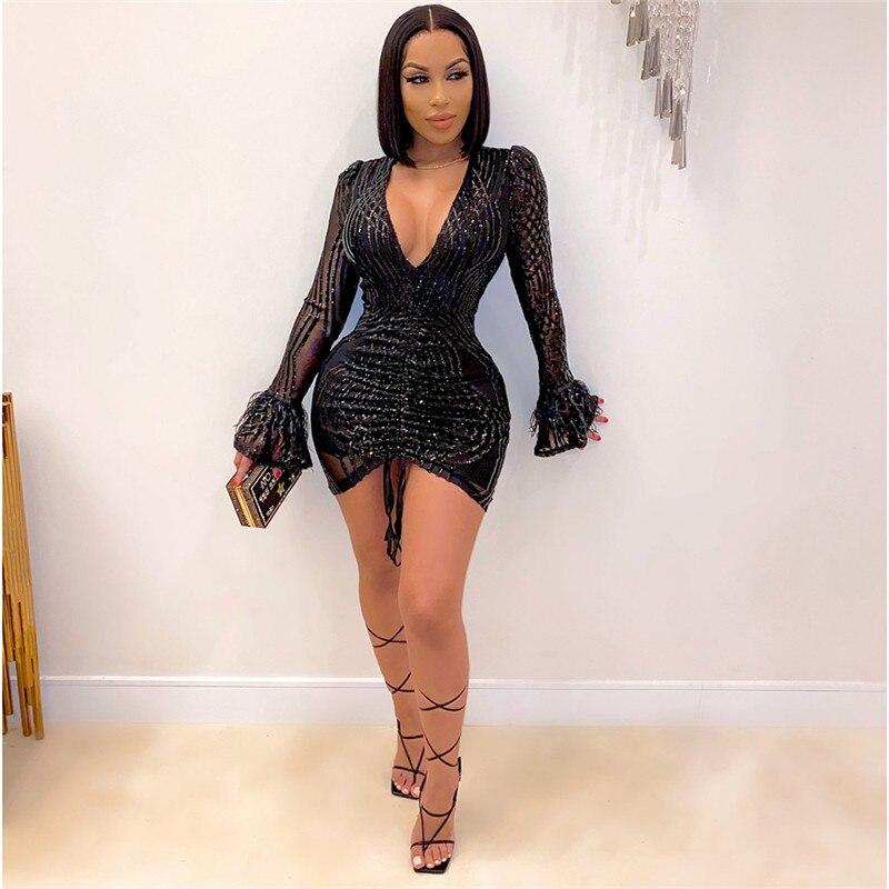 Sexy Night Club Dress White Sequined Patchwork