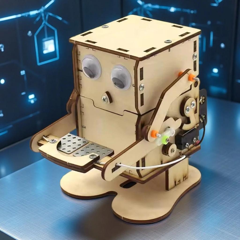 Diy Coin Swallowing Robot Coin Eating Robot Model Steam Kit Children'S Science Experiment Education Toy Wooden Assembly