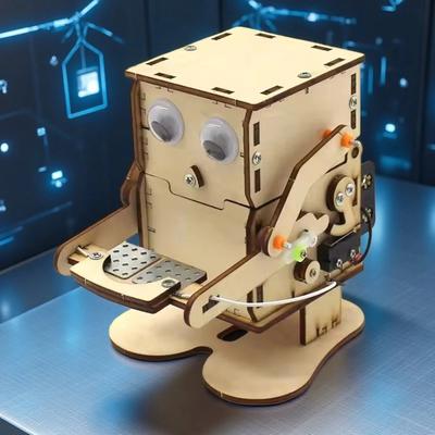 Münze DIY Verschluckender Roboter Münzfressender Roboter Modell Dampf Bausatz Kinder Wissenschaftsexperiment Bildungsspielzeug Holzmontage