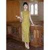 Green new Chinese Hong Kong style sleeveless cheongsam 1011 summer new slim and thin daily wear dress