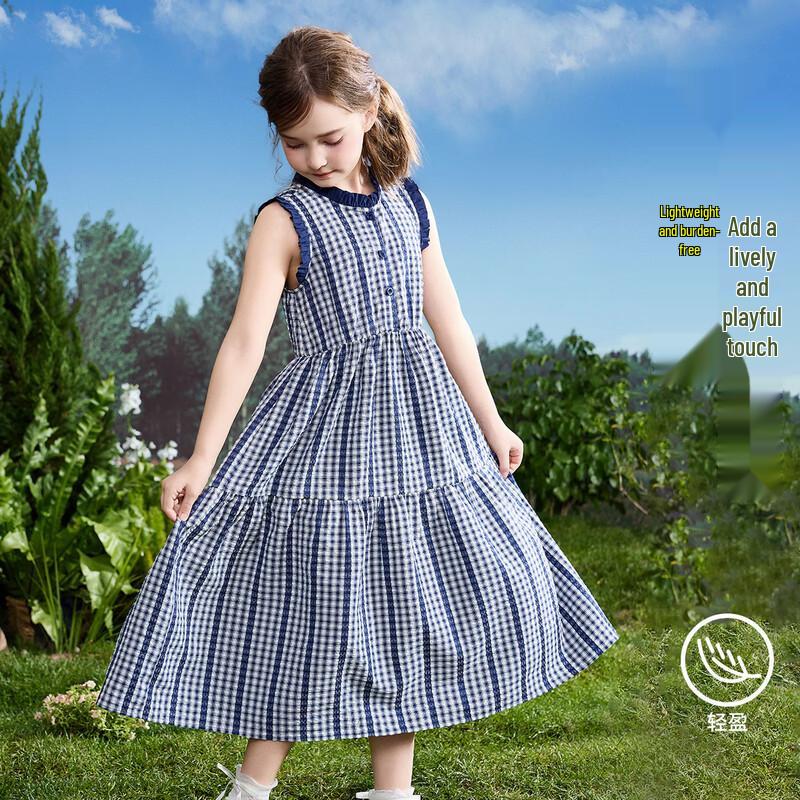 Girls' Retro Plaid Sleeveless Princess Dress