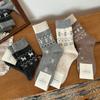 Fair Island wool tree socks women's retro medium tube Japanese autumn and winter cartoon animal stacking socks