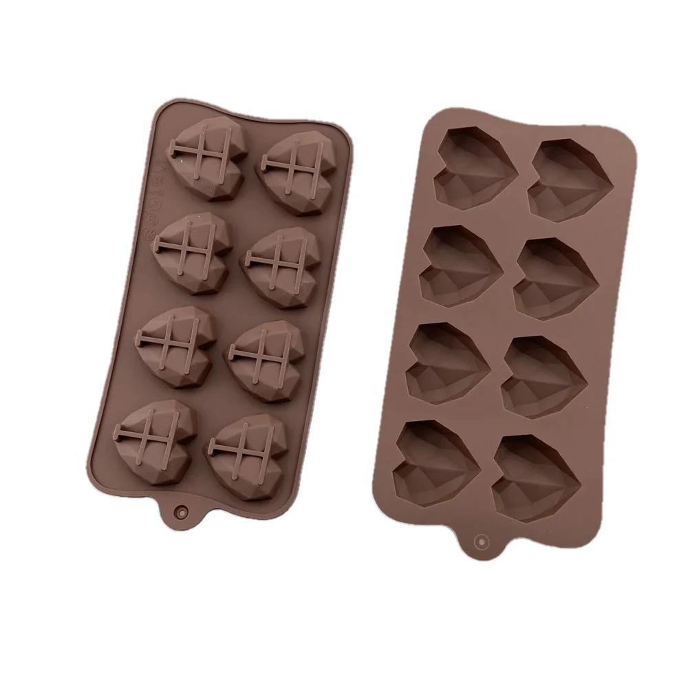 15/8 Cavity Diamond Heart Silicone Chocolate Mold 3D Heart Cake Accessories Molds DIY Ice Cubes Biscuit Pastry Baking Mould
