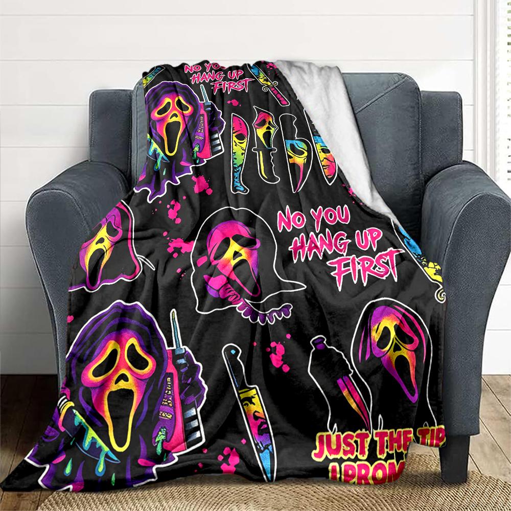 1Pc Ghostface Horror Poster Blanket Soft And Comfortable Casual Warm Camping Travel Christmas Halloween Xmas Gift M924192