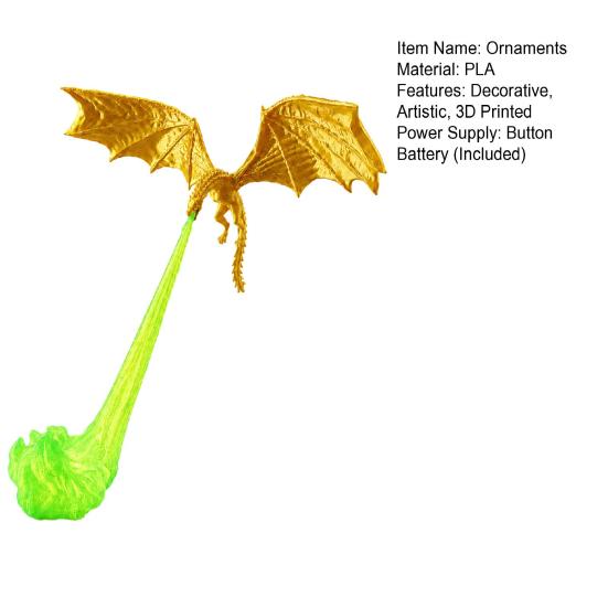 Mysterious Fantasy Collection Items 3D Printed Fire-Breathing Dragon Shelf Decor, Flying Nook Bookshelf Light, Black Design Mythical Creature