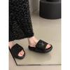 Niche Velcro Stars Thick-soled One-word Slippers Women Wear Thick-soled Non-slip Beach Rhinestone Flat-bottomed Sandals In Summer