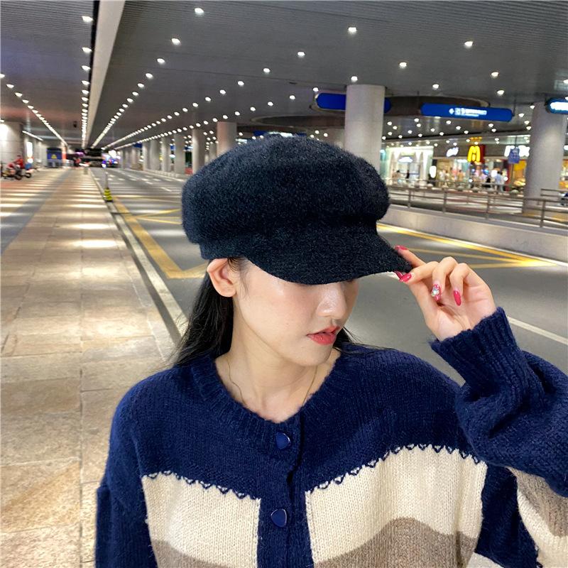 New Chenille Octagonal Cap  Peaked Cap for Women Korean Version Versatile Autumn and Winter Hat Warm Women's Solid Color Pumpkin Beret Trendy