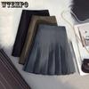 Pleated Skirt A-line High Waist Women Back Zipper Built-in Anti-light Safety Pants Slim Black Grey Hotswet Preppy Style Casual