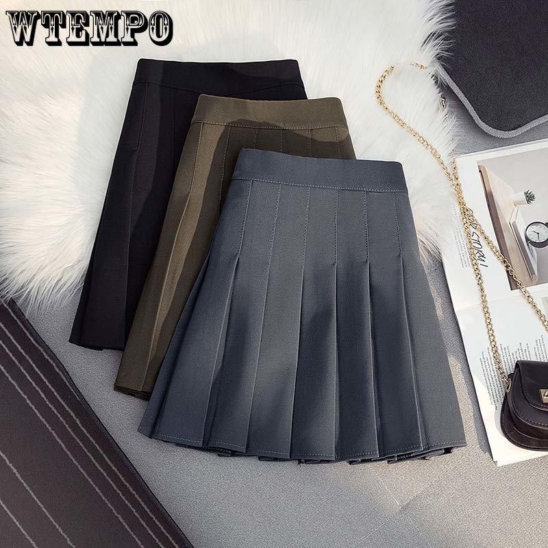 Pleated Skirt A-line High Waist Women Back Zipper Built-in Anti-light Safety Pants Slim Black Grey Hotswet Preppy Style Casual