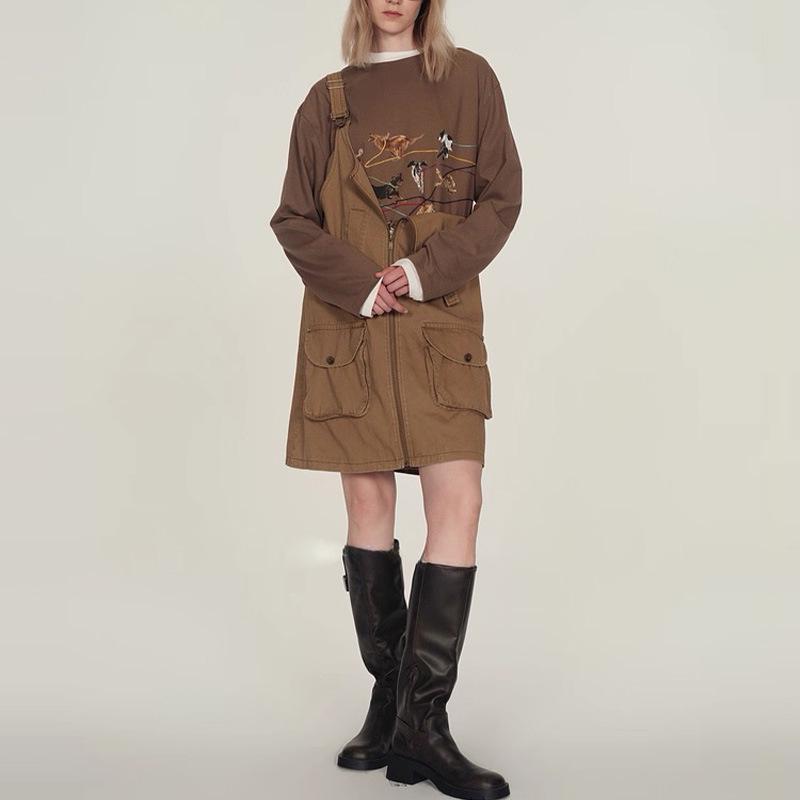 ID Podzimní Retro Štěně Potisk Vyšívané Tričko s Dlouhým Rukávem