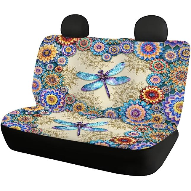 

Rainbow Daisy Hippie Car Accessories Bench Seat Covers for Trucks 70s 80s 90s Wavy Swirl Print Saddle Blanket Seat Cover Retro Auto Interior Boho Mandala and Dragonfl