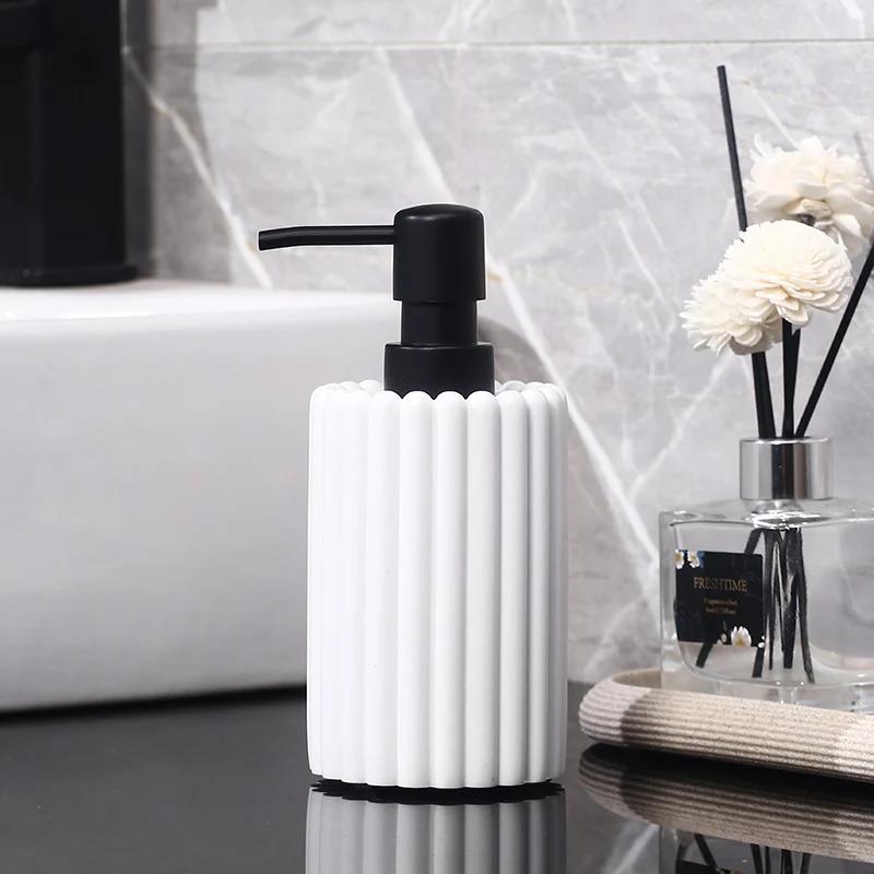 Japanese Striped Portable Lotion Bottle Bathroom Shampoo Dispensing Bottle Natural Sand Stone Soap Dispenser Bathroom Accessory