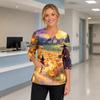 Women's V-Neck Costume with Pockets Halloween Print Side Slit 3/4 Sleeve Top for Cosplay Party
