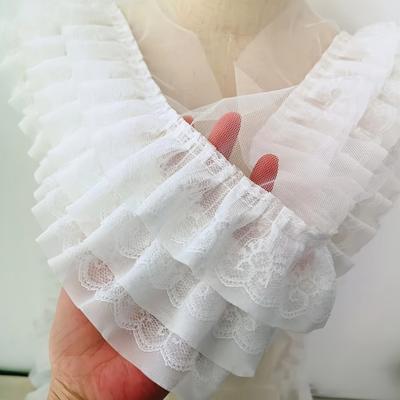 13cm Široká DIY Krajka na Šaty Lem Volán Lemová Hranice 13cm Široký Vrstvený Šifonový Nařasený Průsvitný Nařasený Lem 1m