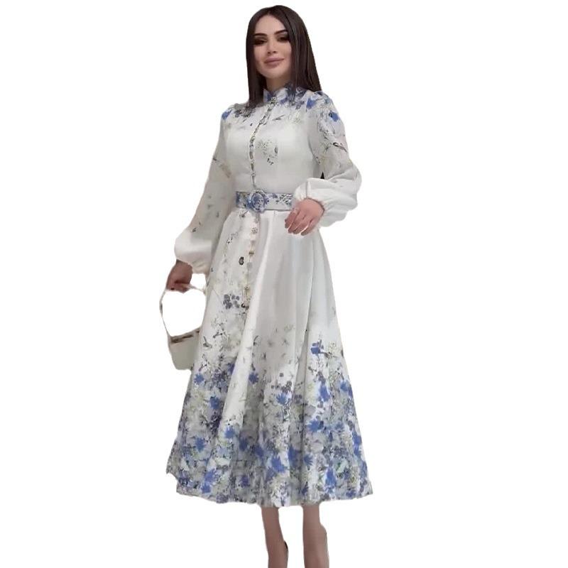 2024 Elegant Autumn European & American Style Long-Sleeved Fashion Print Dress for Women