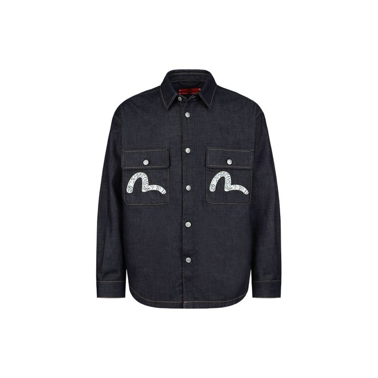 Evisu SS23 Wave Pattern Little Seagull Embroidered Denim Shirt Men Shirts Denim-Blue 2ESHTM3SJ111LFCT