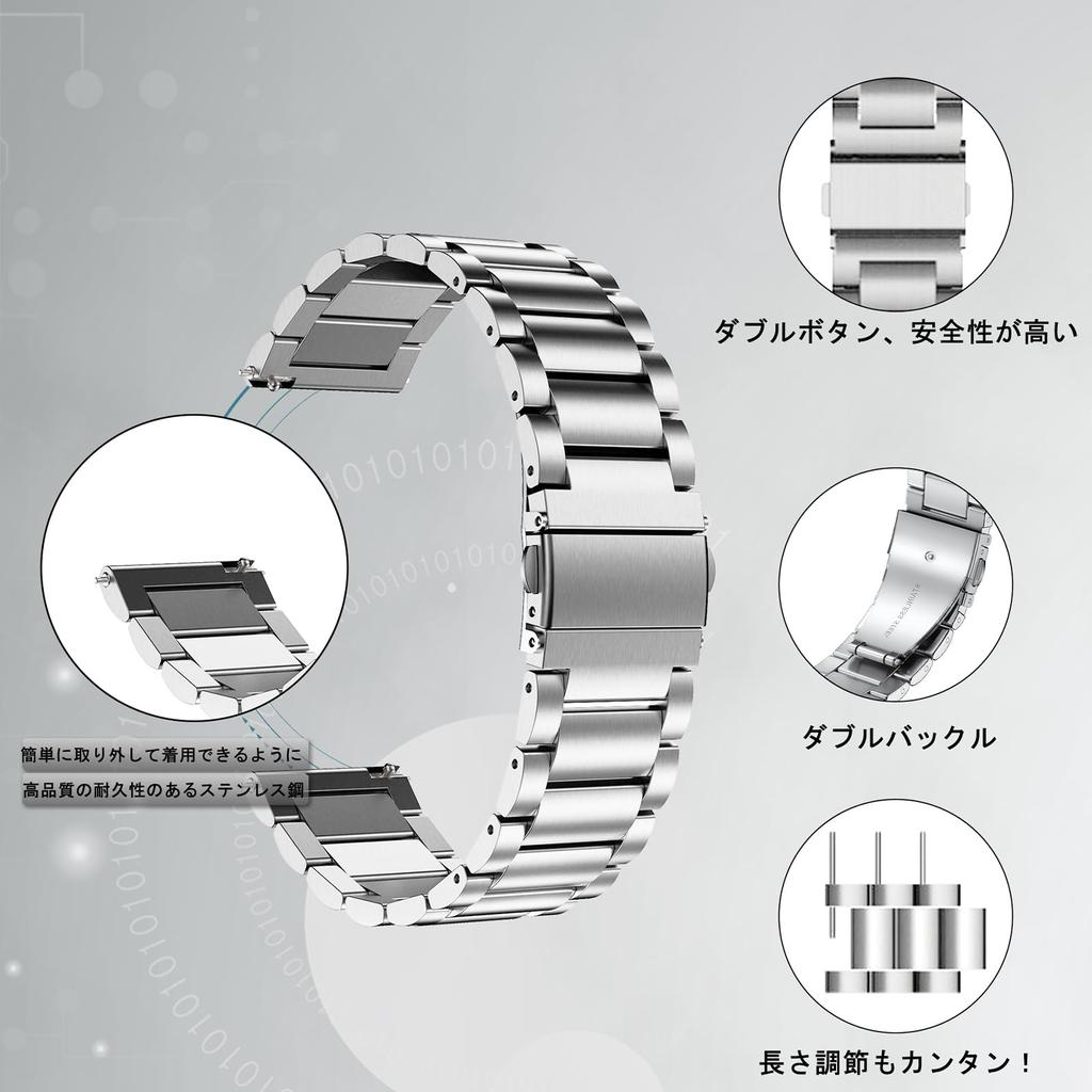 LuFiYa Replacement Stainless Steel Watch and with Strap Adjustment Silver Band, 18mm, 20mm, 22mm, 24mm, Tool, (20mm)