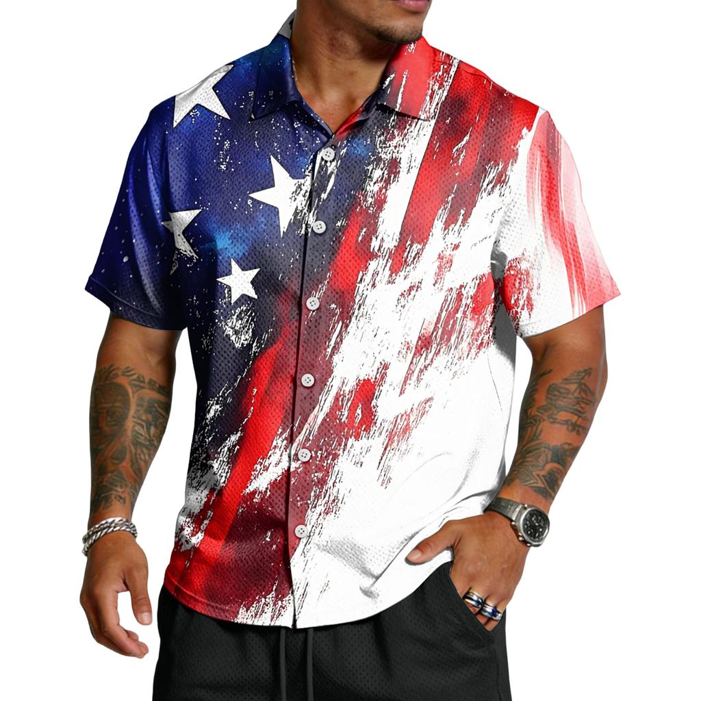 Men's Casual Independence Day Printed Lar Lightweight Breathable Short Sleeve Shirt