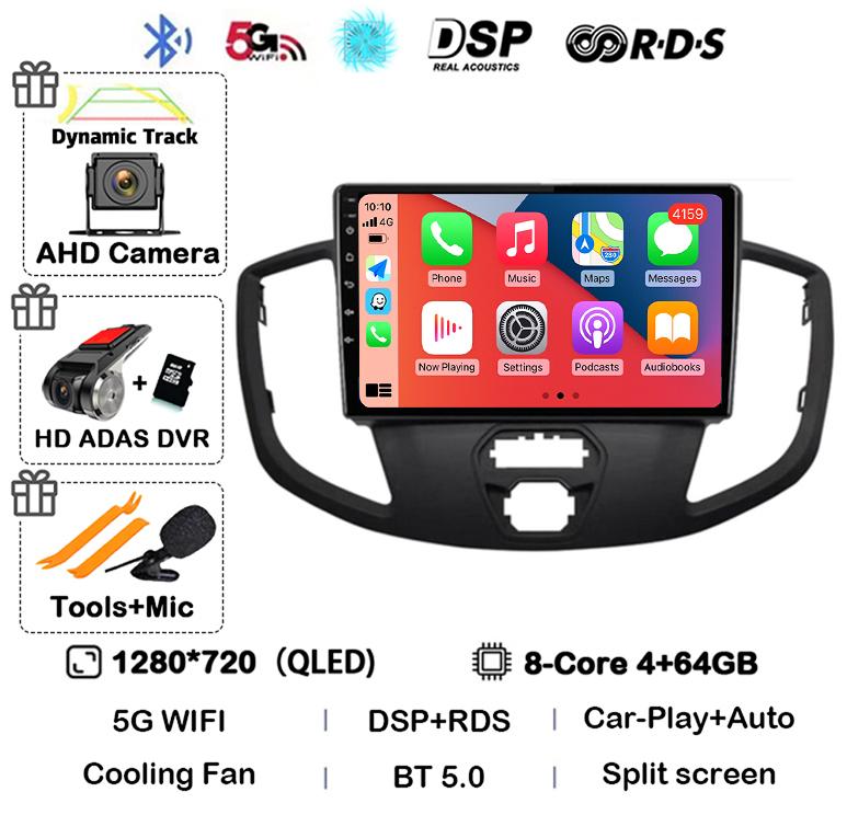 Android 14 Carplay Auto WIFI+4G For Ford Transit 2015 2016 2017 2018 GPS Car Radio Multimedia Video Player Stereo 360 Camera DSP